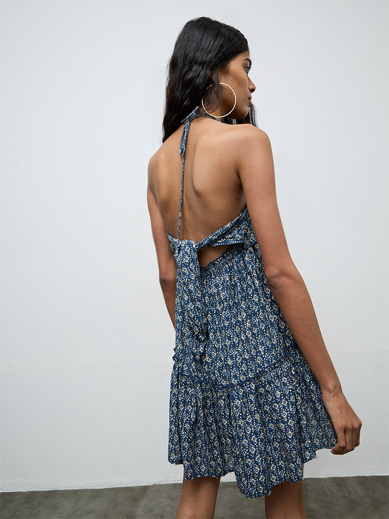 Nuon Navy Printed A-Line Dress