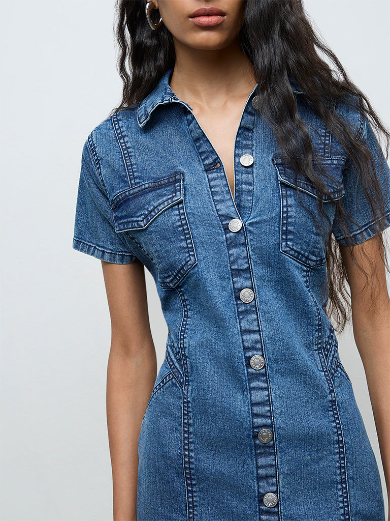 Nuon Blue Washed Denim Straight Dress