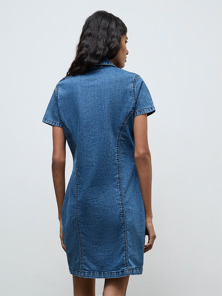 Nuon Blue Washed Denim Straight Dress