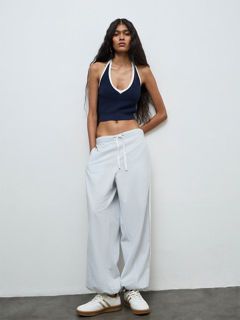 Nuon Light Blue Striped High-Rise Pants