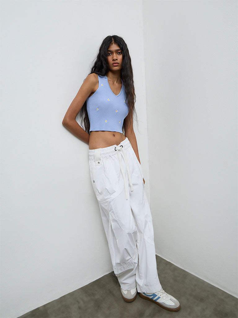 Nuon Light Blue Floral Embroidered Top