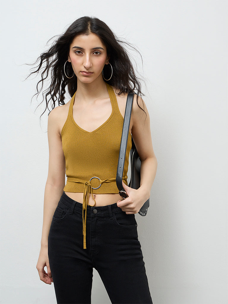 Nuon Olive Ring-Detail Cotton Top