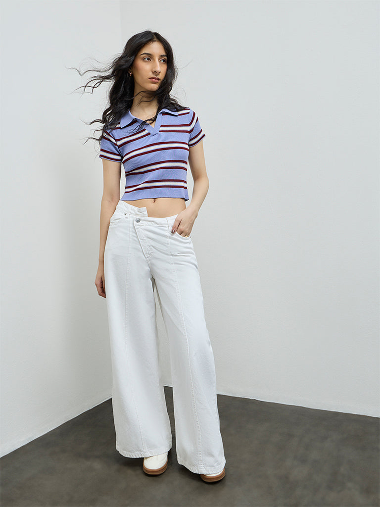Nuon Lavender Striped Cotton T-Shirt