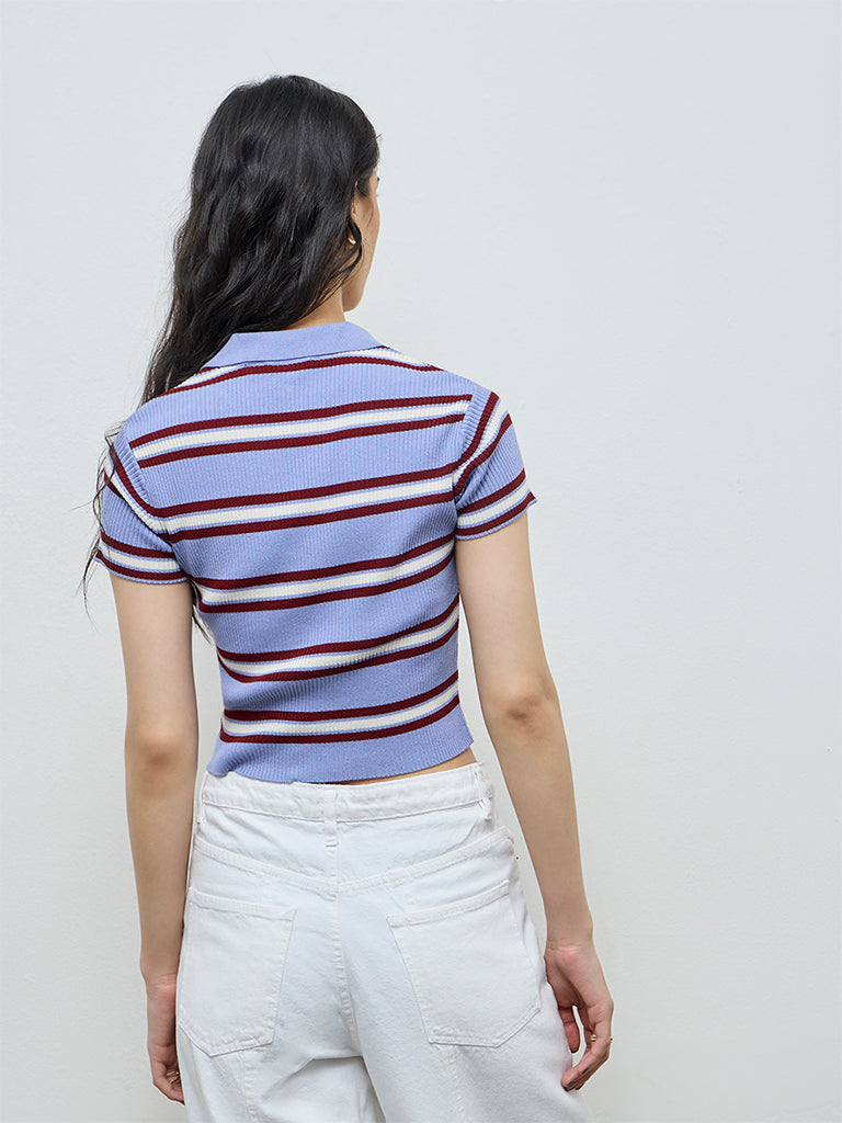 Nuon Lavender Striped Cotton T-Shirt