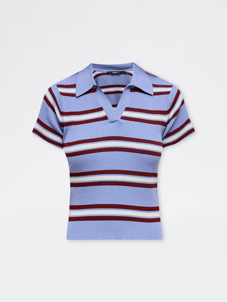 Nuon Lavender Striped Cotton T-Shirt