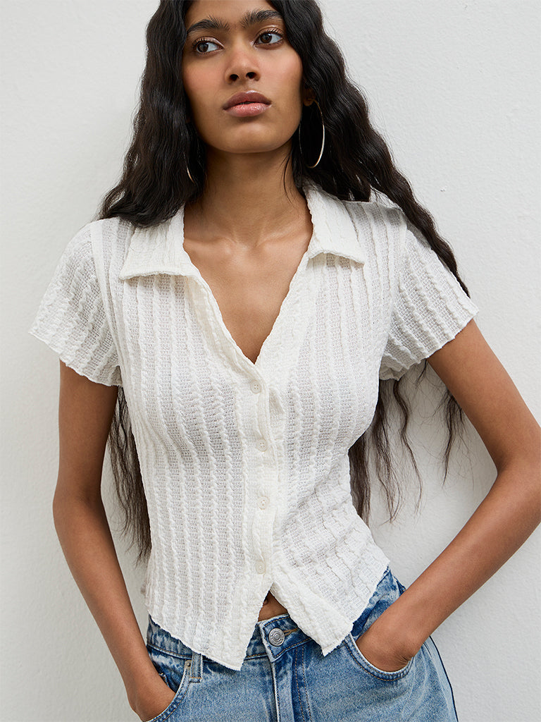 Nuon White Seersucker Shirt
