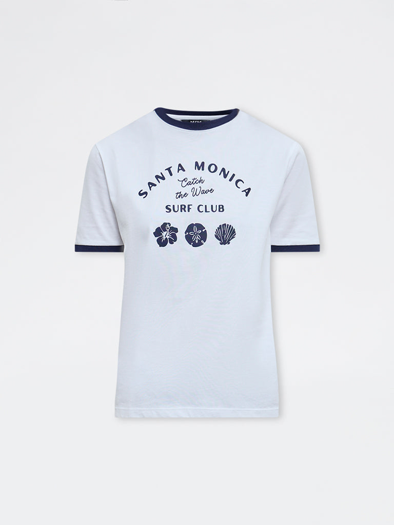 Nuon White Text Printed Cotton T-Shirt