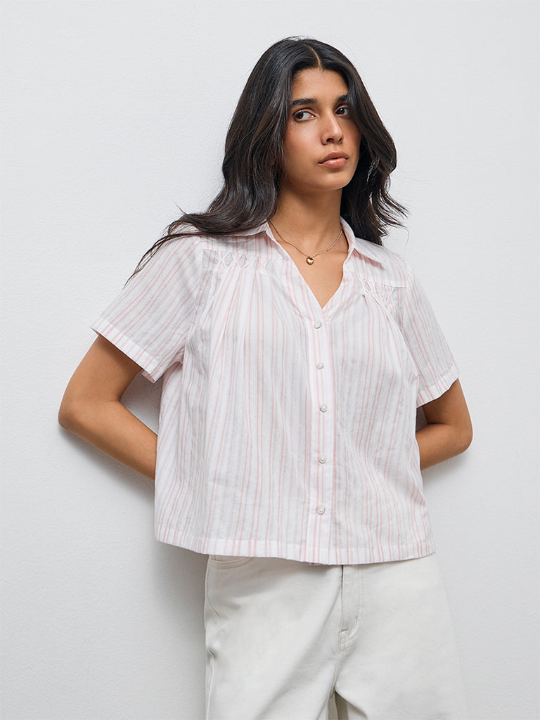 LOV Dusty Pink Striped Cotton Blouse