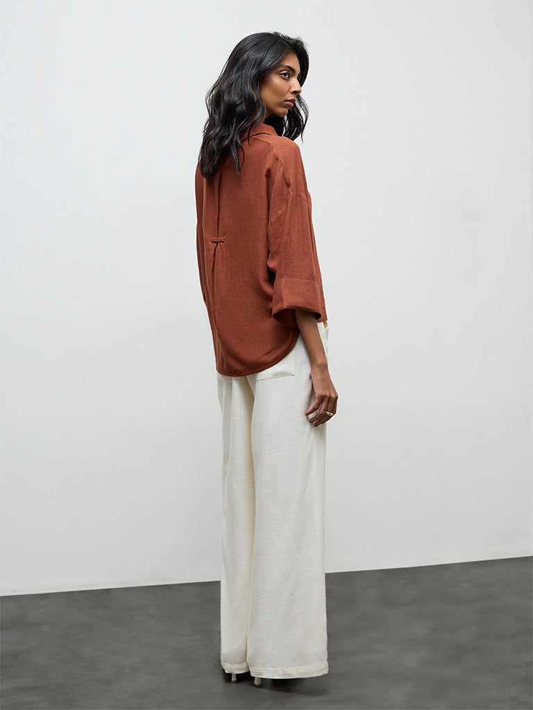 LOV Off-White High-Rise Linen Trousers with Belt