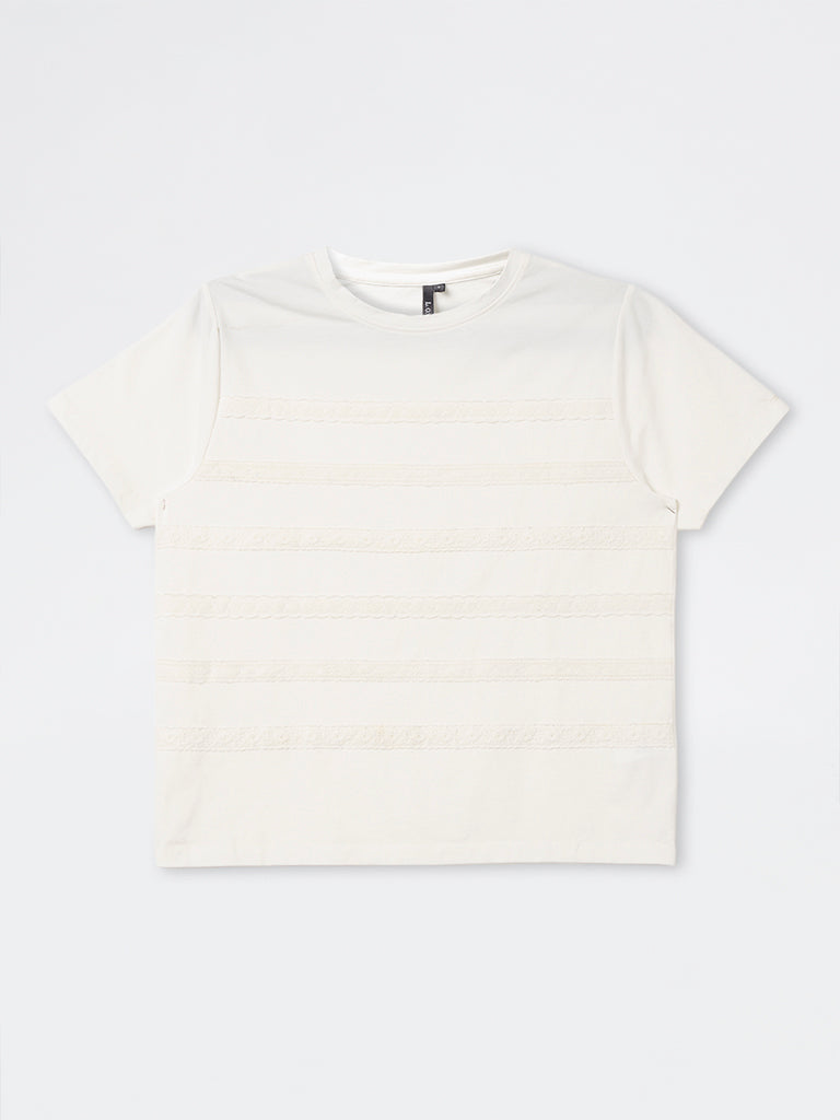 LOV Off-White Lace Embroidered T-Shirt