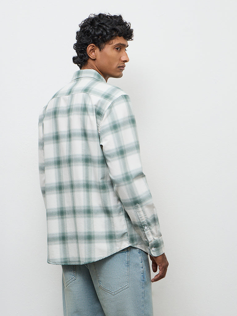 WES Casuals Green Checkered Relaxed-Fit Cotton-Blend Shirt