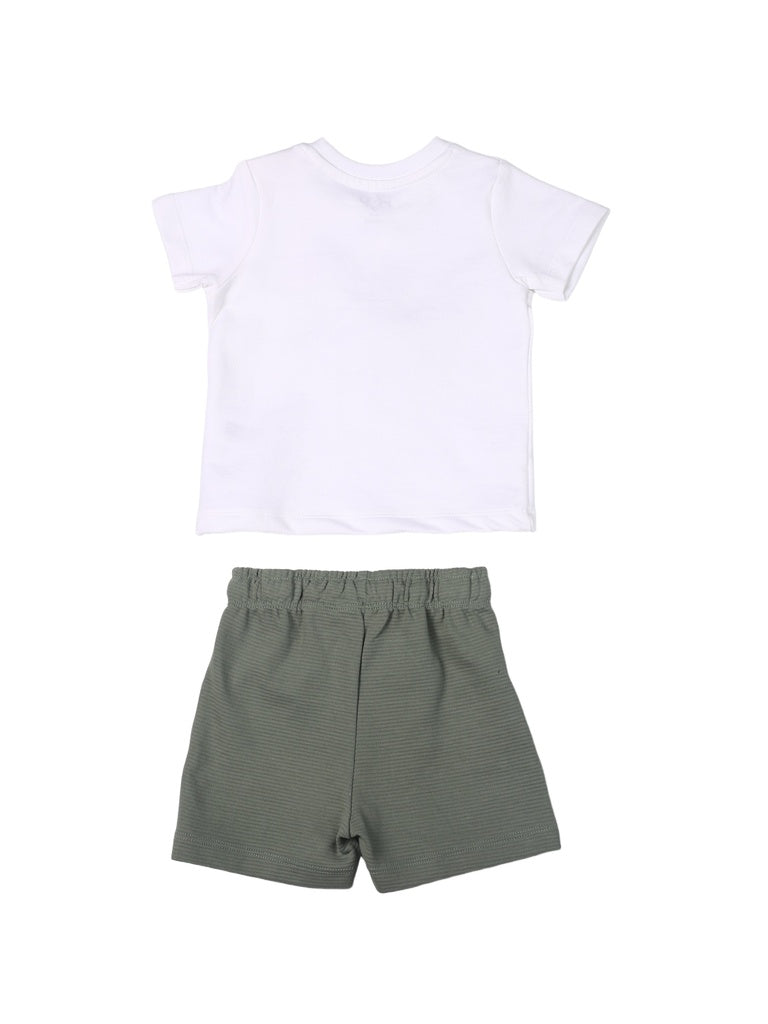 HOP Baby Boys White Printed Cotton T-Shirt and Shorts Set