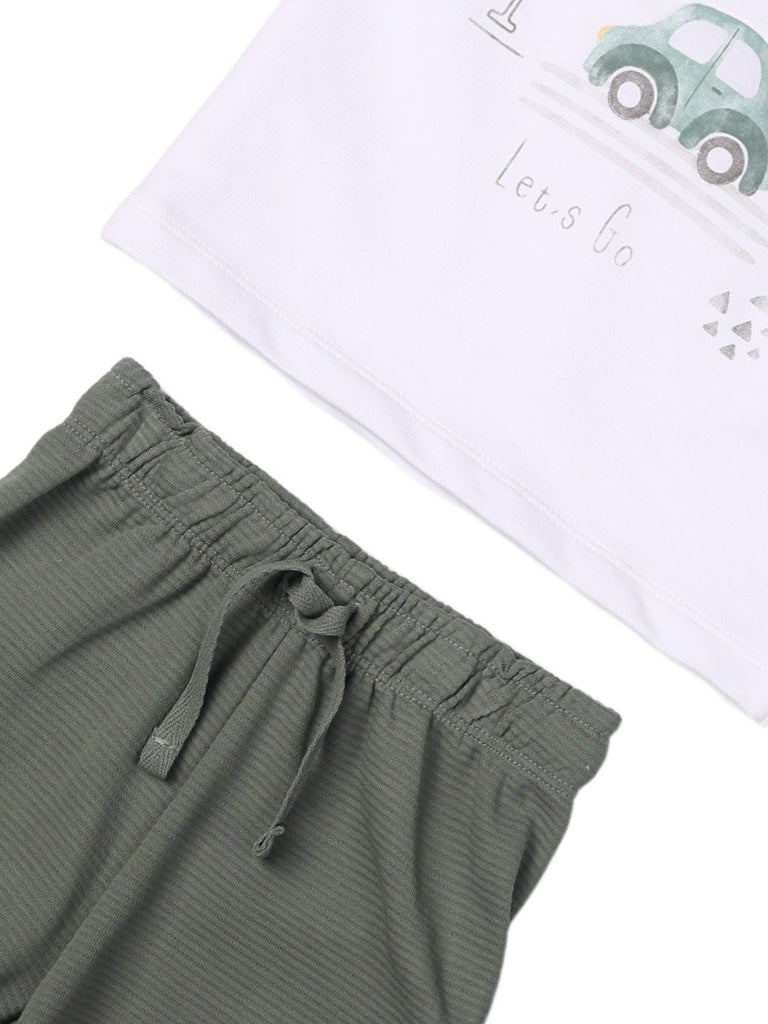 HOP Baby Boys White Printed Cotton T-Shirt and Shorts Set