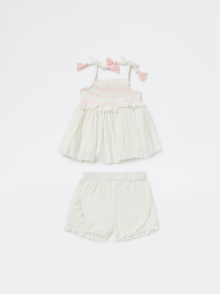 HOP Baby Girls White Top with Shorts Set