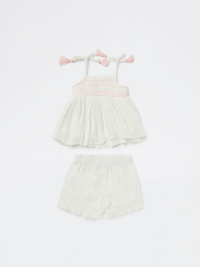 HOP Baby Girls White Top with Shorts Set
