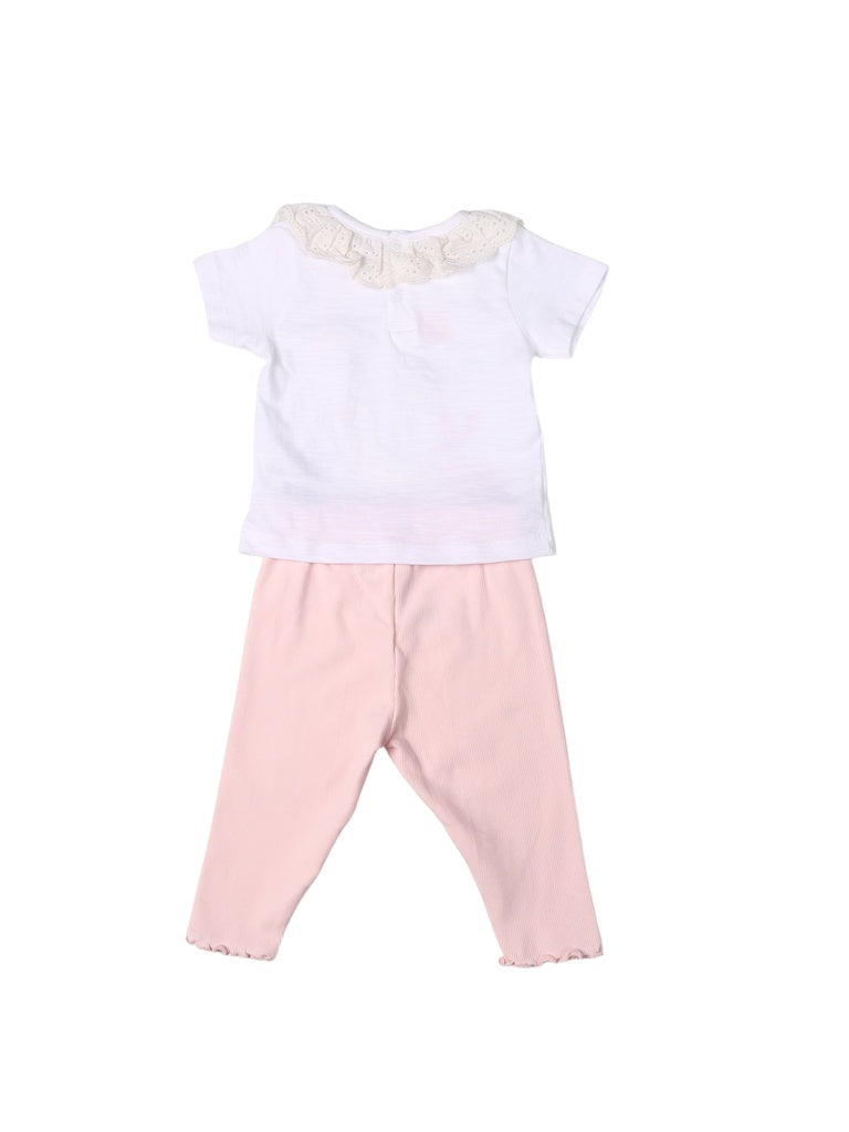 HOP Baby Girls White Printed Cotton Top and Pants Set