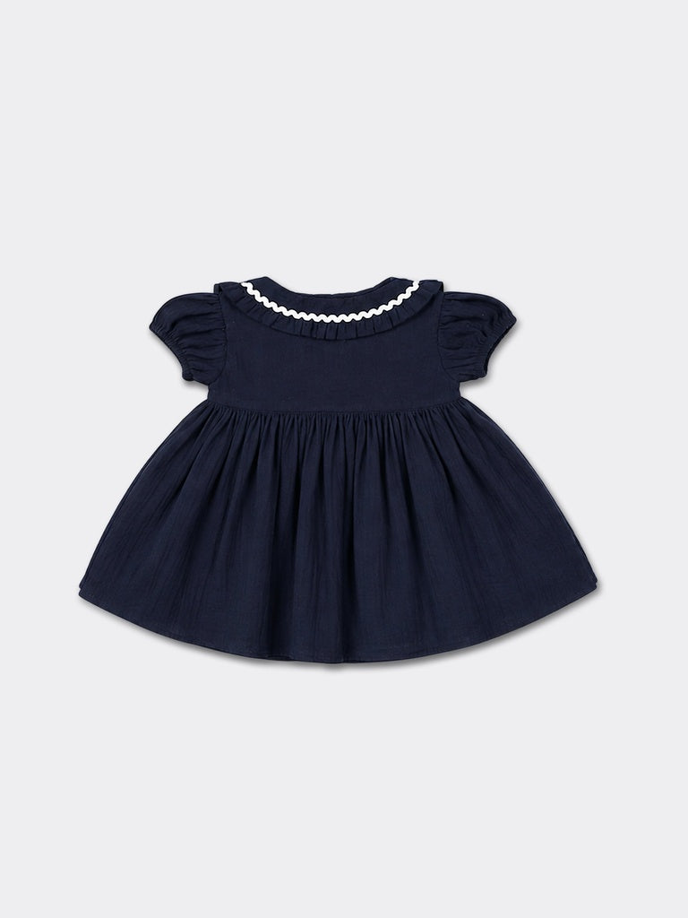 HOP Baby Girls Navy Cotton Fit And Flare Dress