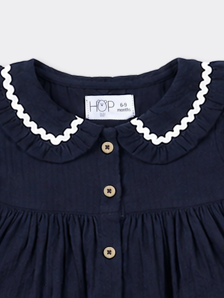 HOP Baby Girls Navy Cotton Fit And Flare Dress