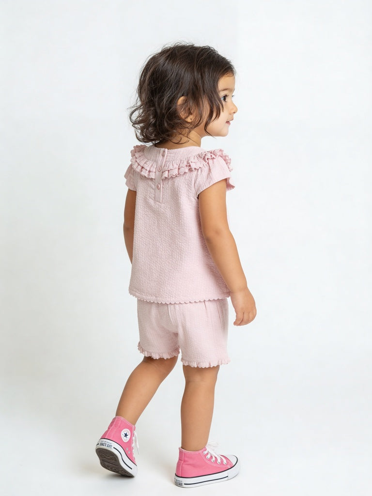 HOP Baby Girls Pink Floral Cotton Top and Shorts Set