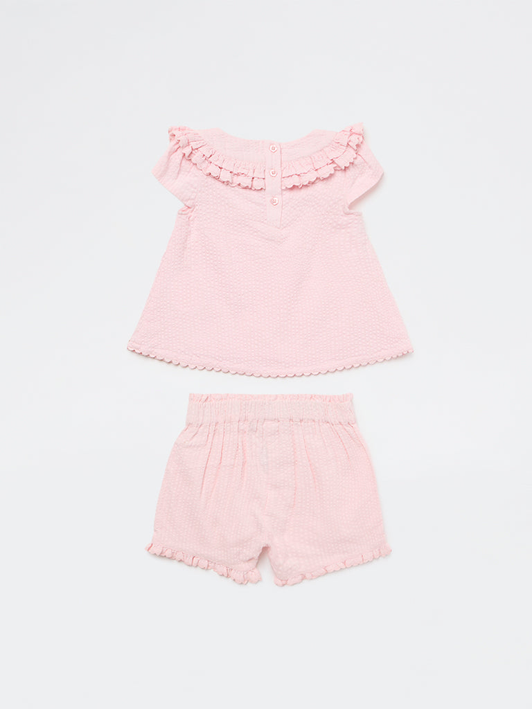 HOP Baby Girls Pink Floral Cotton Top and Shorts Set