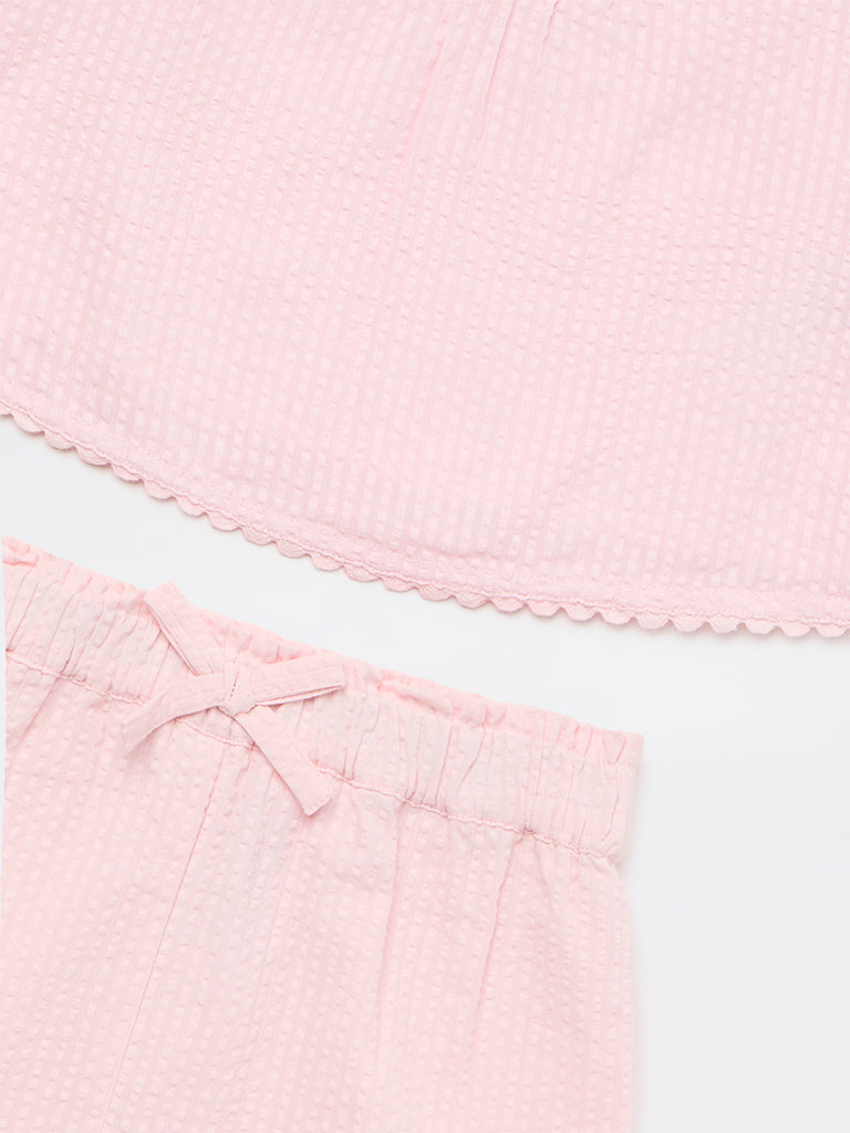 HOP Baby Girls Pink Floral Cotton Top and Shorts Set