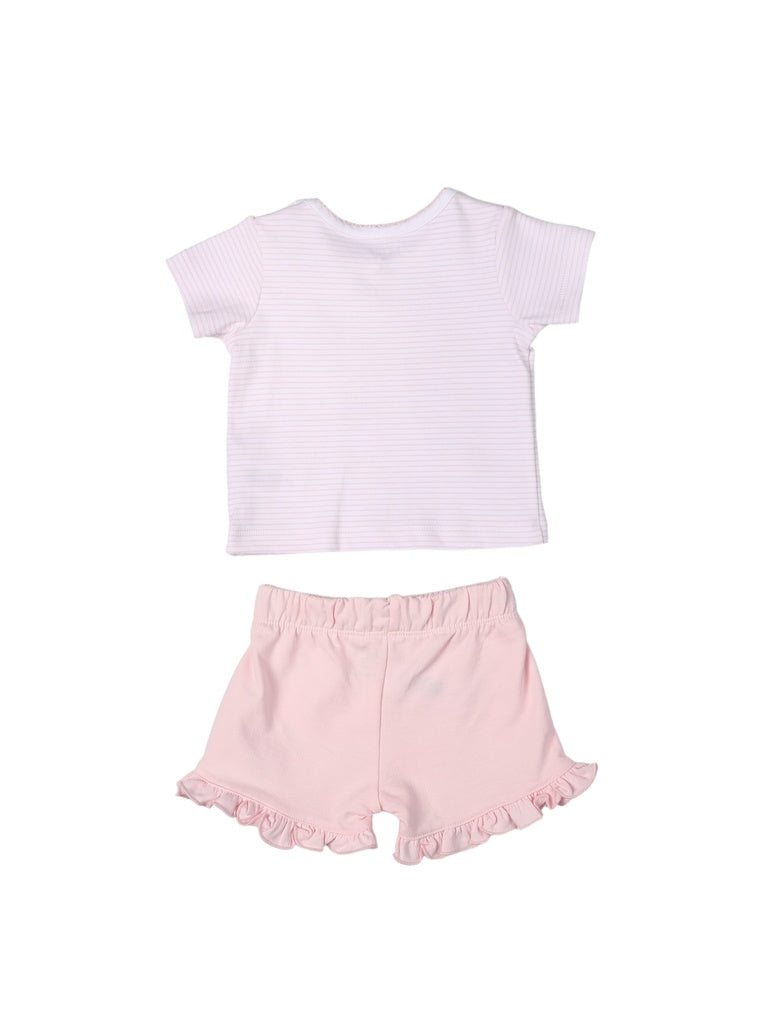 HOP Baby Girls Pink Printed Cotton Top and Shorts Set