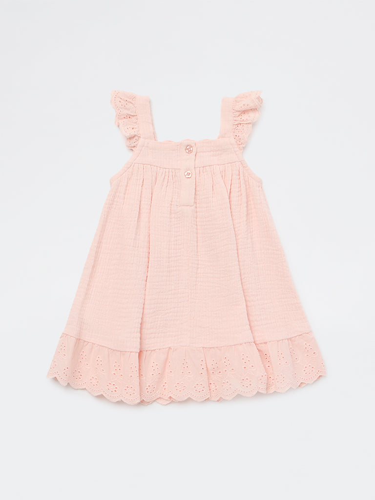 HOP Baby Girls Pink Crinkle Texture A-Line Cotton Dress