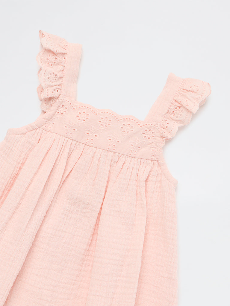 HOP Baby Girls Pink Crinkle Texture A-Line Cotton Dress