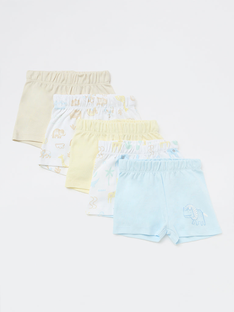 HOP Baby Boys Multicolour Printed Mid-Rise Cotton Shorts - Pack of 5
