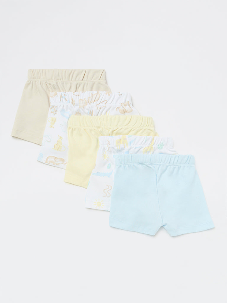 HOP Baby Boys Multicolour Printed Mid-Rise Cotton Shorts - Pack of 5