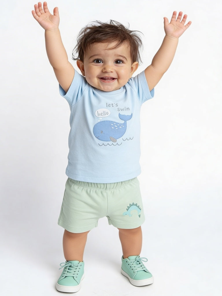HOP Baby Boys Sage Animal Printed Mid-Rise Cotton Shorts - Pack of 3