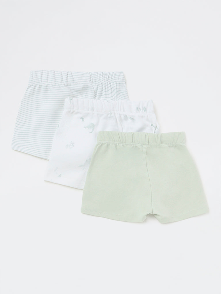 HOP Baby Boys Sage Animal Printed Mid-Rise Cotton Shorts - Pack of 3