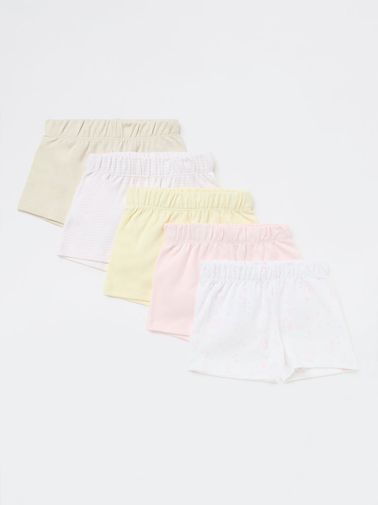 HOP Baby Girls Multicolour Printed High-Rise Cotton Shorts - Pack of 5