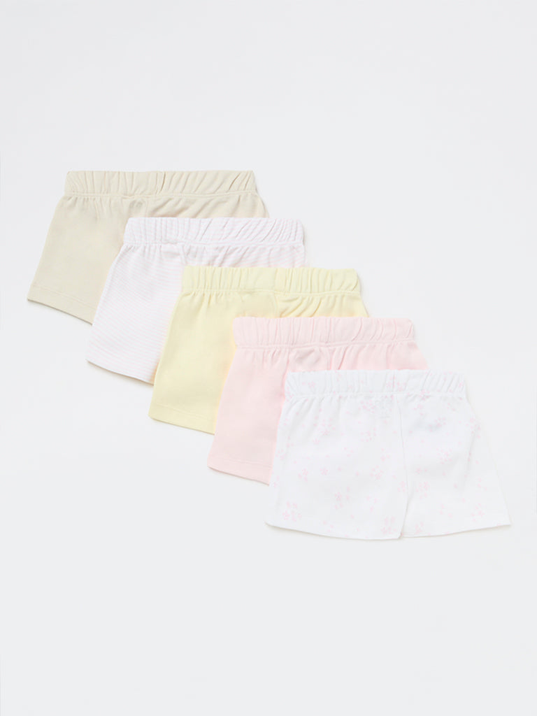 HOP Baby Girls Multicolour Printed High-Rise Cotton Shorts - Pack of 5