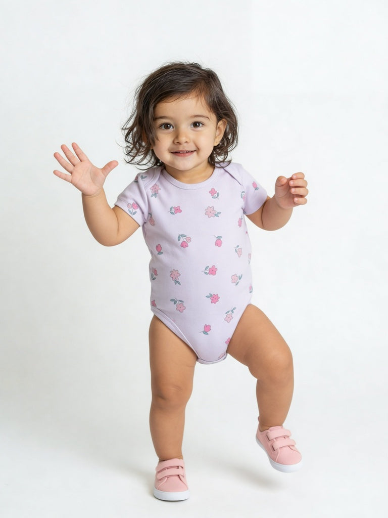 HOP Baby Girls Pink Cotton Romper with Bib - Pack of 3