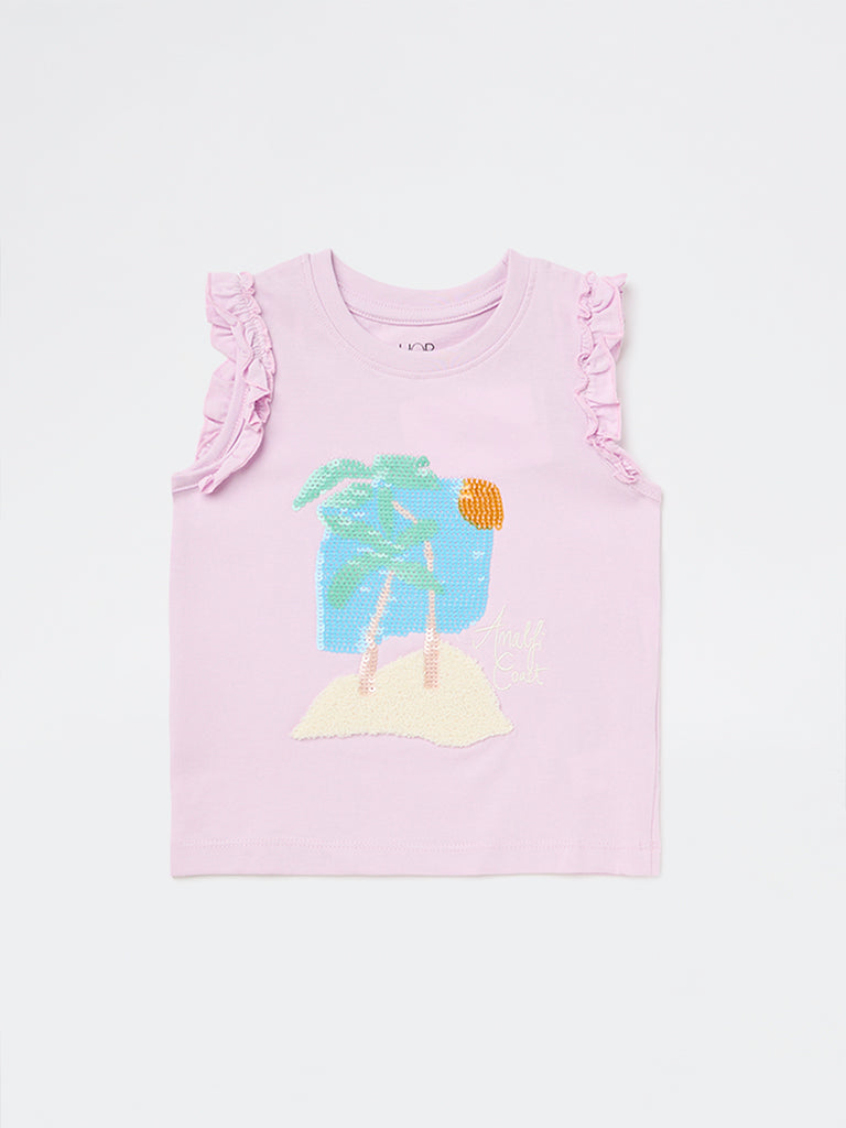 HOP Kids Girls Lilac Embellished Cotton Top