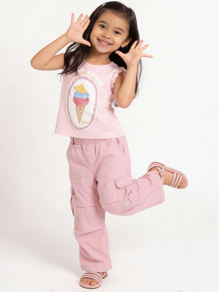 HOP Kids Girls Pink Ice-Cream Design Cotton Top
