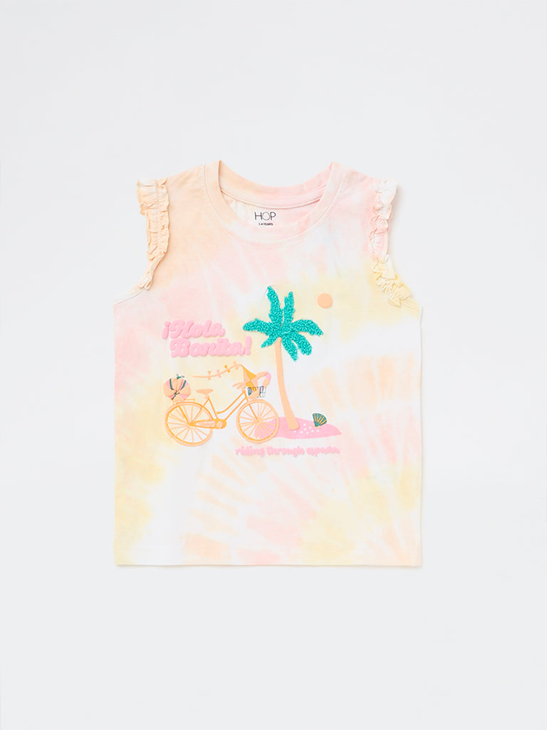 HOP Kids Girls Multicolour Tie-Dye Cotton Top