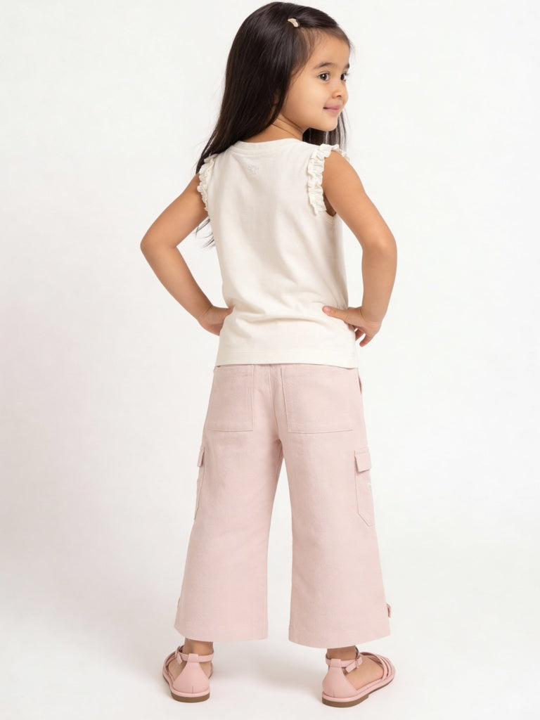 HOP Kids Girls Off-White Graphic Printed Cotton Top