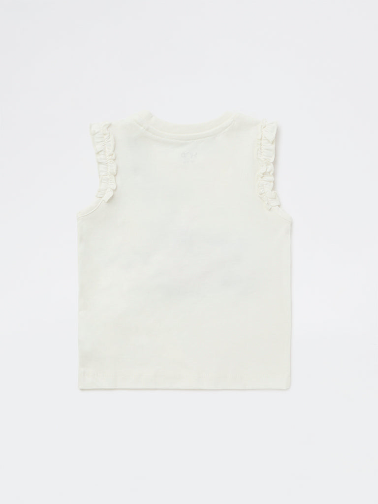 HOP Kids Girls Off-White Graphic Printed Cotton Top