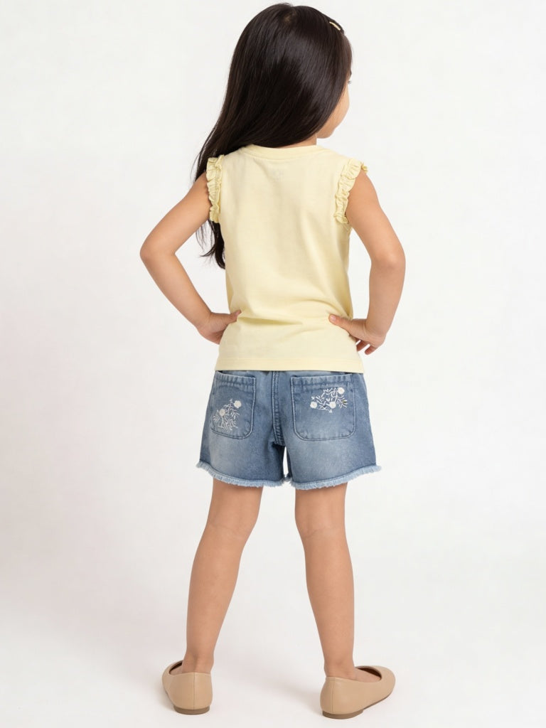 HOP Kids Girls Yellow Cityscape Printed Cotton Top