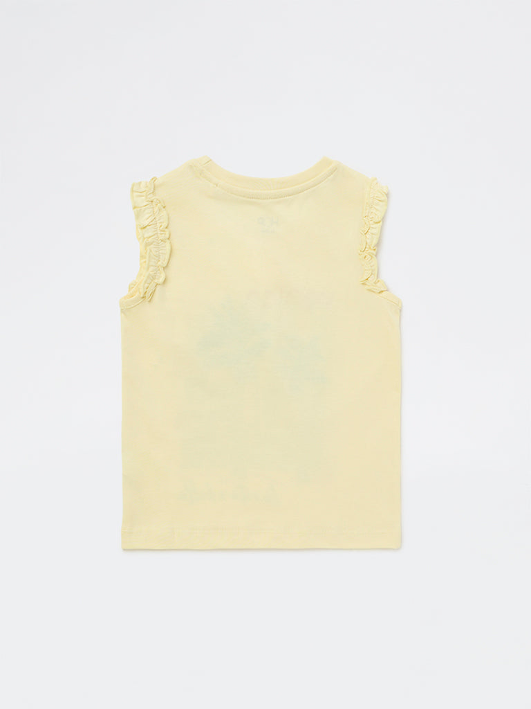 HOP Kids Girls Yellow Cityscape Printed Cotton Top