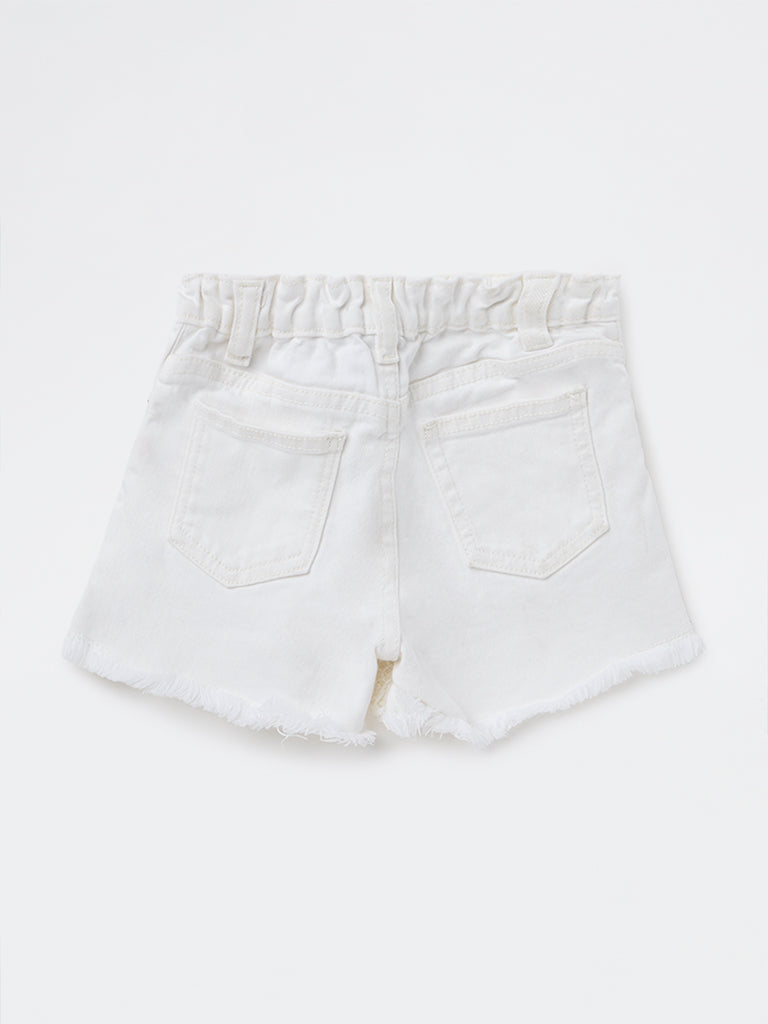 HOP Kids Girls Off-White Floral High-Rise Denim Shorts