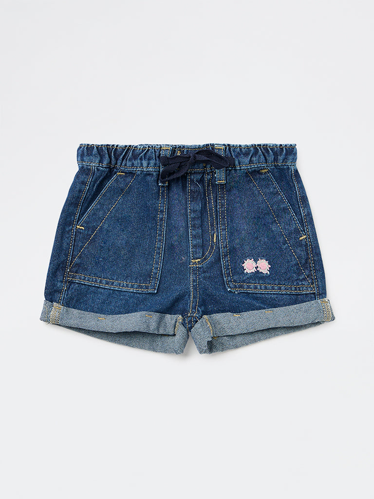 HOP Kids Girls Dark Blue High-Rise Denim Shorts