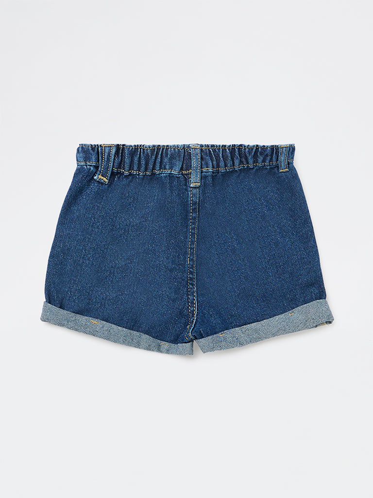 HOP Kids Girls Dark Blue High-Rise Denim Shorts