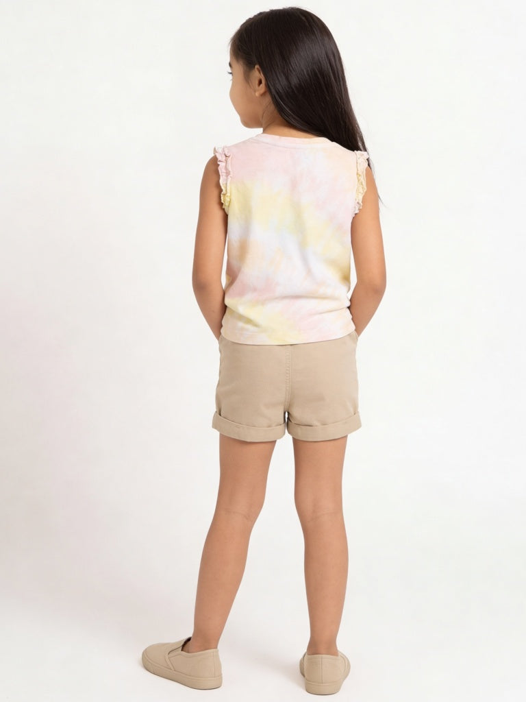 HOP Kids Girls Taupe Embroidered High-Rise Denim Shorts