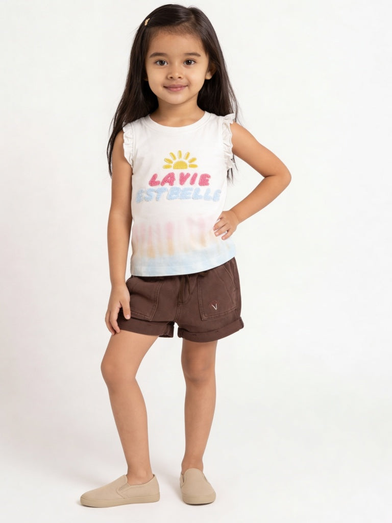 HOP Kids Girls Dark Brown High-Rise Denim Shorts
