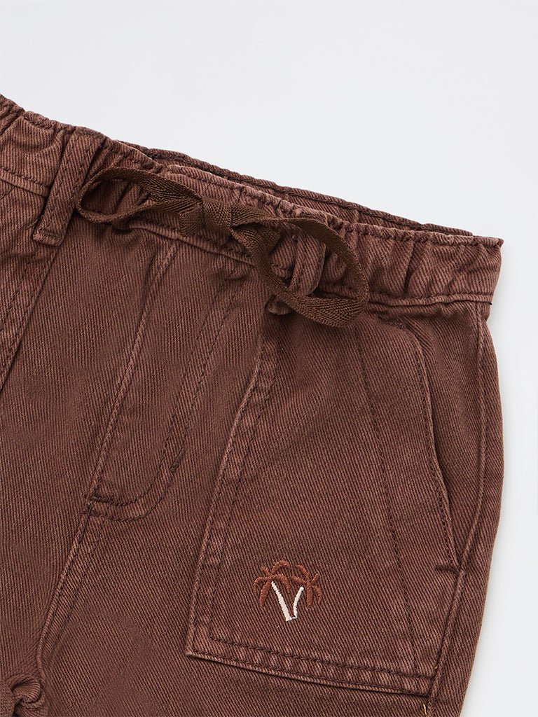 HOP Kids Girls Dark Brown High-Rise Denim Shorts