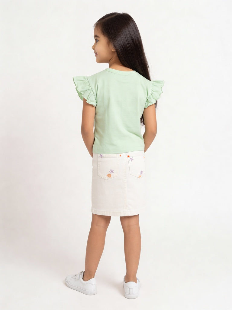 HOP Kids Girls Off-White Embroidered Denim Skirt