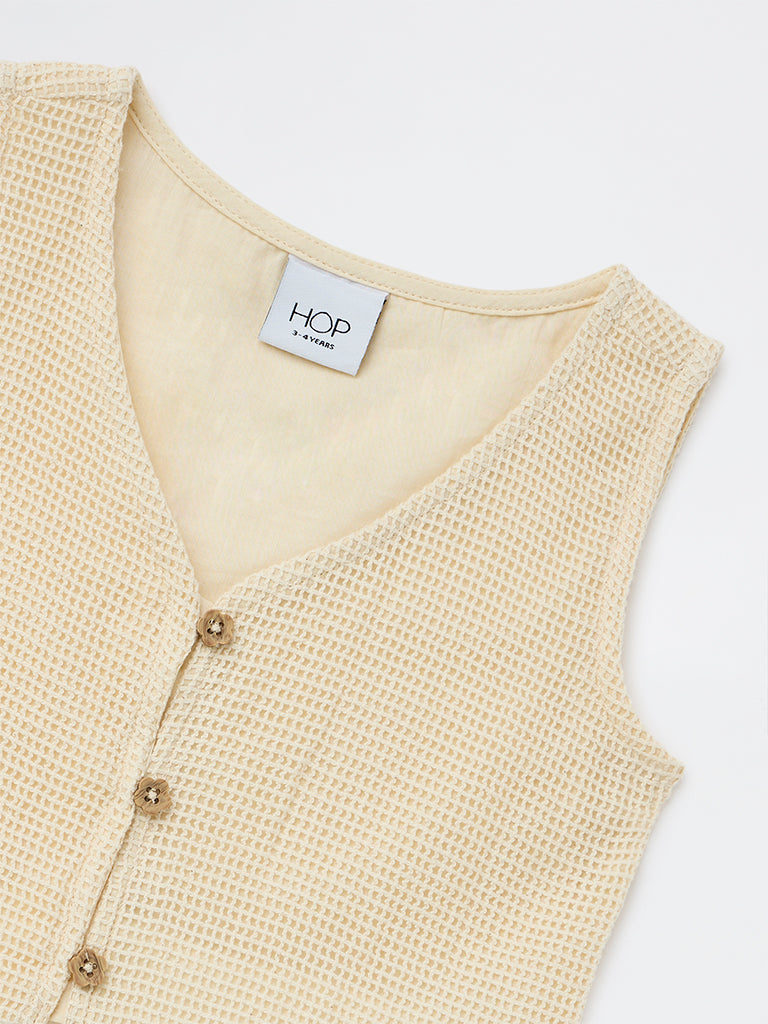 HOP Kids Girls Beige Waffle Textured Cotton Peplum Top